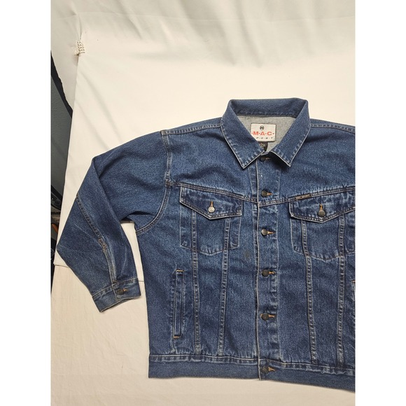 MAC Sport Mens Denim Jacket Blue Cotton Trucker Jacket Size Large RN 65305 - Picture 2 of 7